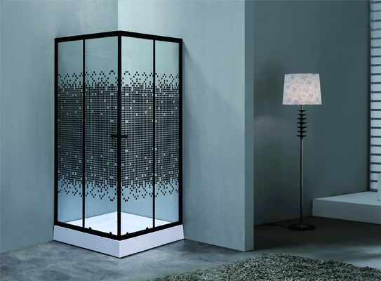 Stylish Square Shower Enclosures With Black mosaic patterned Glass For Modern
